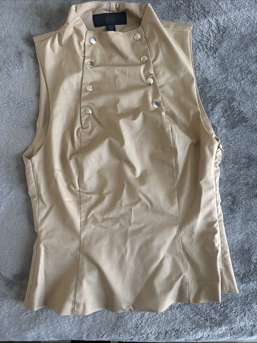Zara Beige Sleeveless Military-Style Buttoned Top